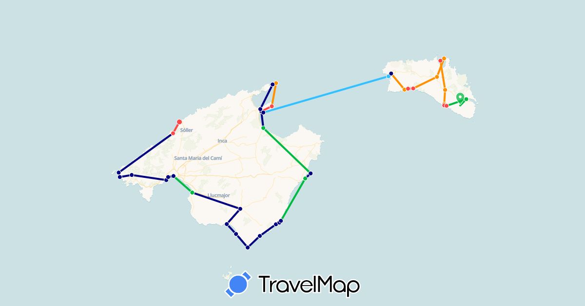 TravelMap itinerary: driving, bus, hiking, boat, hitchhiking in Spain (Europe)